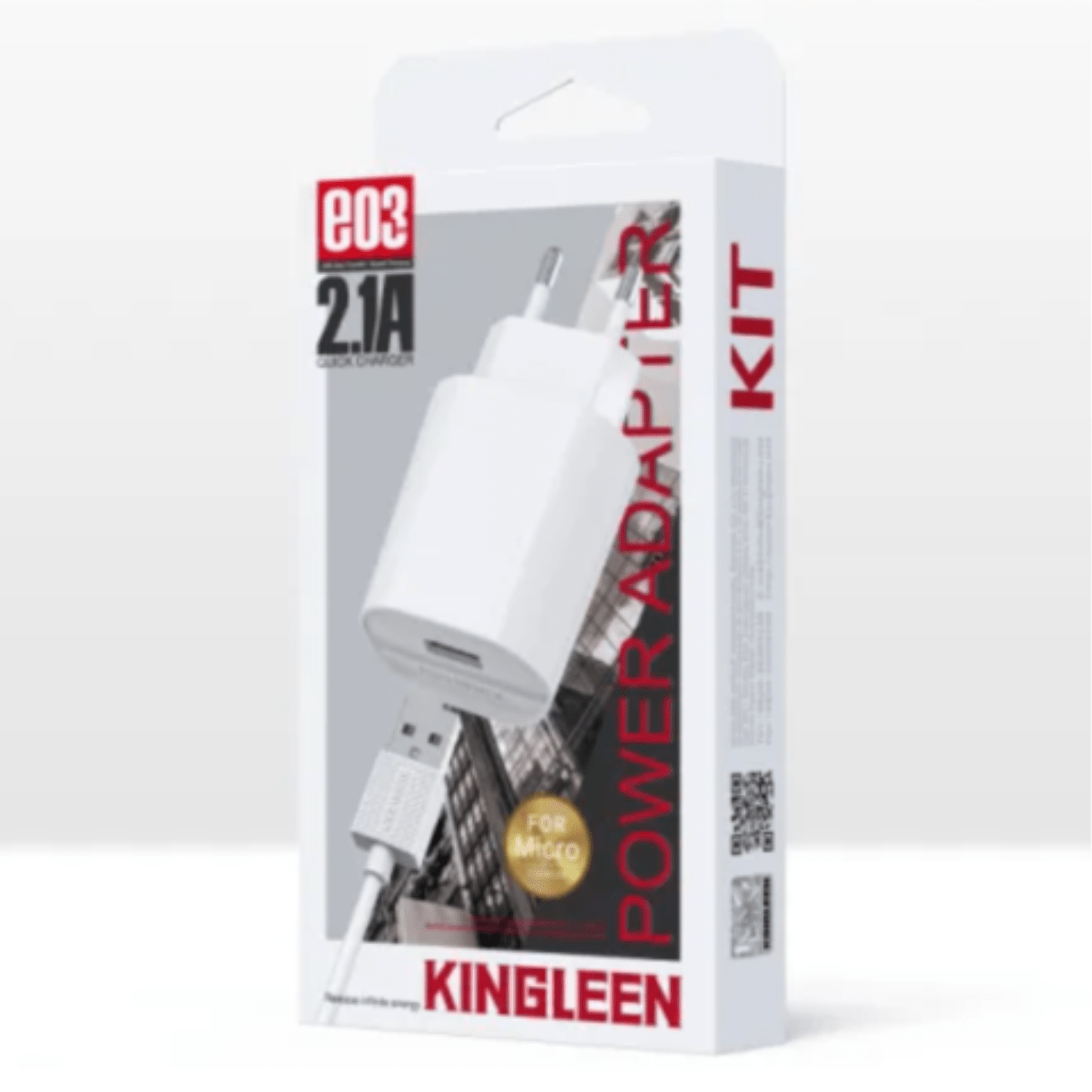 KINGLEEN HOME CHARGER (E11) 2USB 5V 3.1A + CÂBLE LIGHTNING BLANC +GRIS (EU) MOQ:60