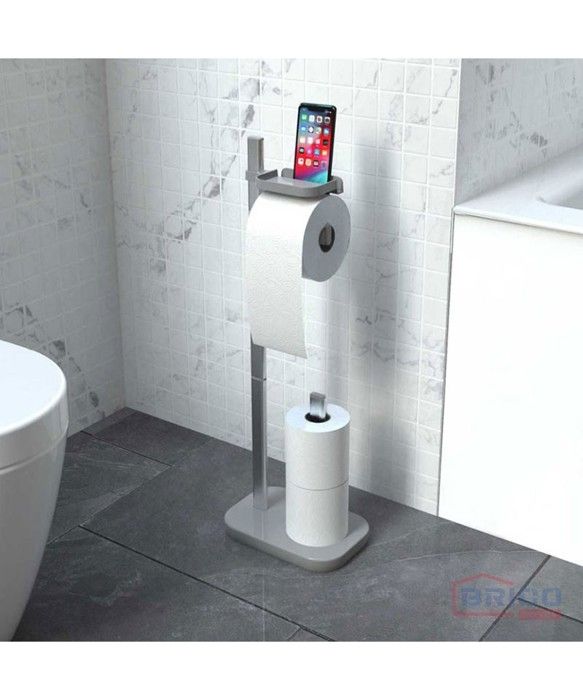Porte papier toilette avec support téléphone gris