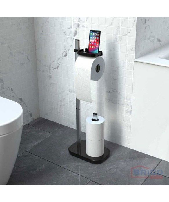 Porte papier toilette avec support téléphone noir