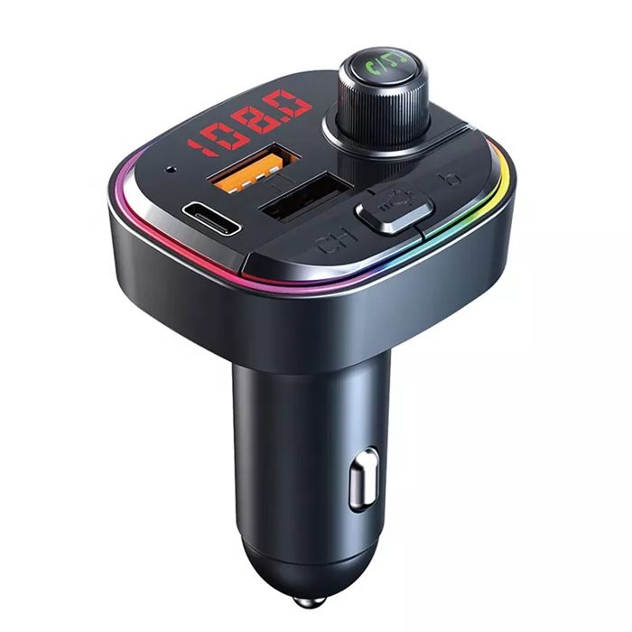 Transmetteur de voiture C13 sans fil QC3.0 + 2usb, Bluetooth 5.0, lecteur mp3 avec 7 couleurs de lumière ambiante LED