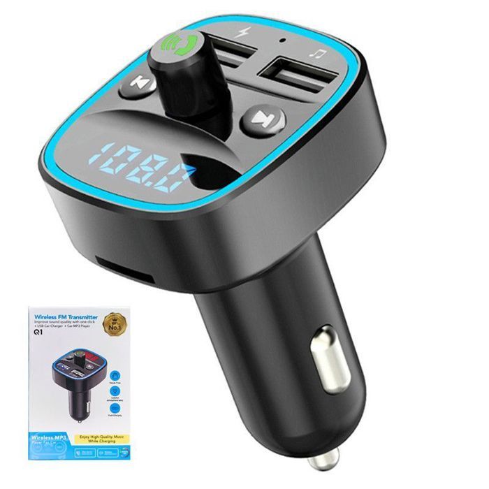 Chargeur de voiture, Transmetteur fm Bluetooth,Lecteur MP3,Adaptateur Radio Sans Fil Kit Émetteur, Lumière ambiante