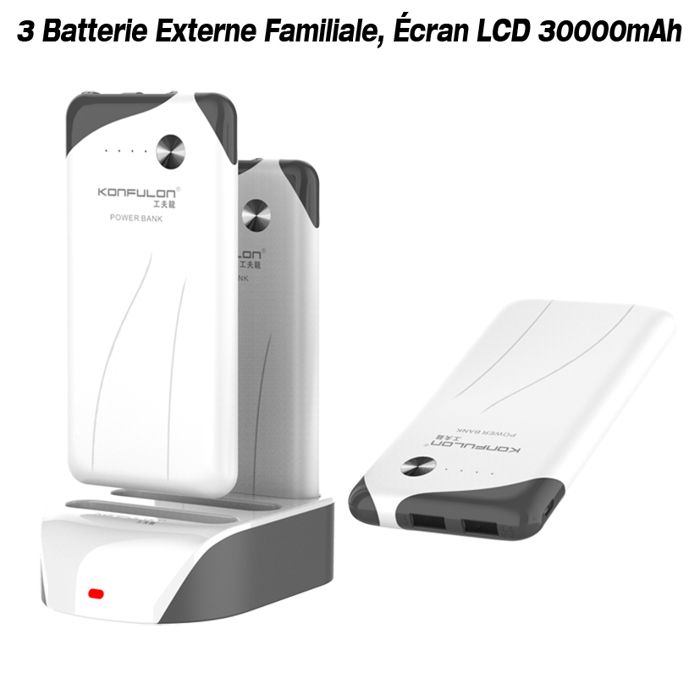 Batterie externe Powerbank Portable  3 Pièces - Konfulon PS-01 10.000 mAh + Station de Recharge