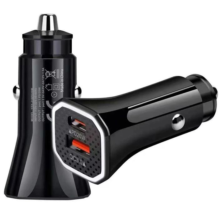 Chargeur de voiture, Charge rapide USB 20W type-c 4.0/3.0, adaptateur pour Huawei iPhone 13/12/Xiaomi Noir