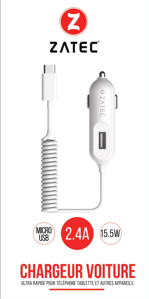 Chargeur Auto M-C10 2,4A avec câble intégré Micro USB