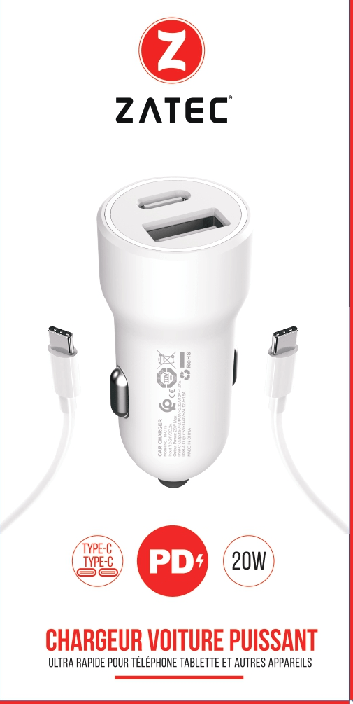 Chargeur Auto M-C15 PD 3A  + câble Type-C Type-C