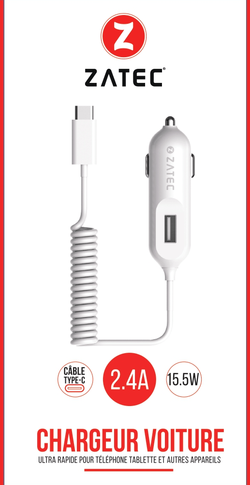 Chargeur Auto M-C13 2,4A avec câble intégré TYPE-C