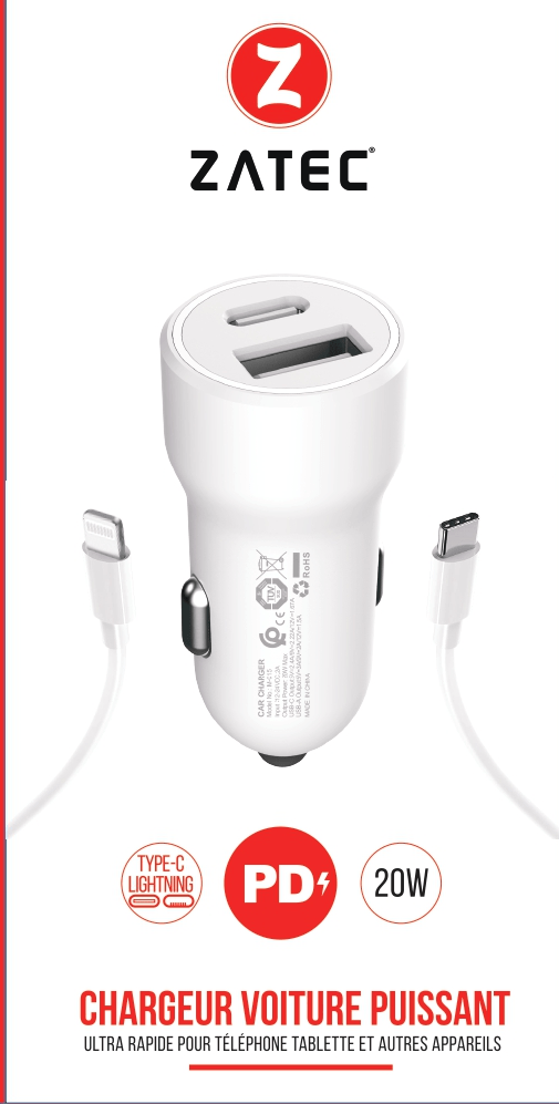 Chargeur Auto M-C17 PD 3A  + câble Type-C to Lightning