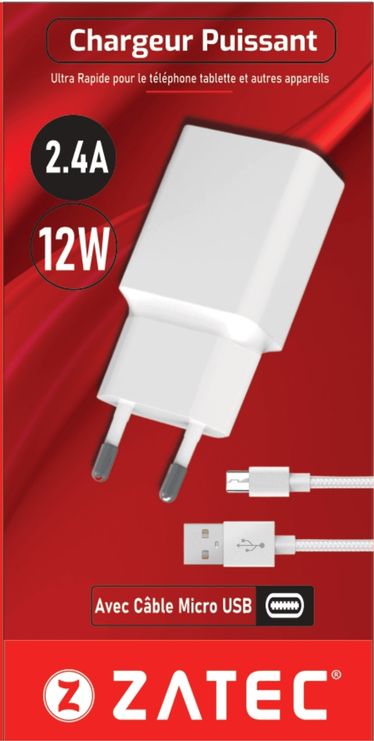 Chargeur Secteur Z-43 2,4A+ câble Micro USB
