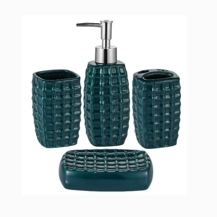 SET ACCESSOIRES SALLE DE BAIN 4 PCS CERAMIQUE AQUA BLEU