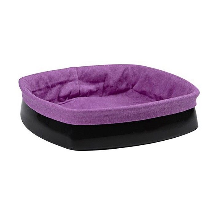 PANIER A PAIN NOIR TISSU MAUVE H 6.5 X26CX26