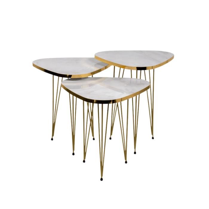 TABLE GIGOGNE  MARBRE HG BLANC PIED DORE 54X39X39 CM REF P27