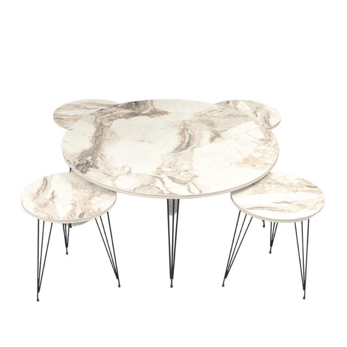 SET DE 5 TABLES MARBRE NOYER  PIED METAL 38X38X46 90X90X50