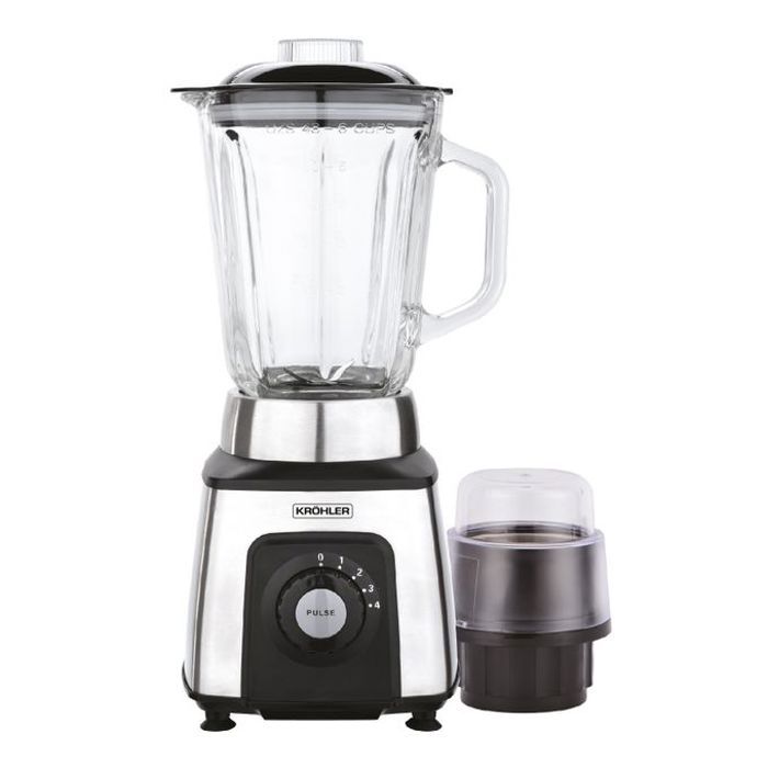 Blender 800W Mixeur & Moulin Kröhler -INOX- Carafe en Verre