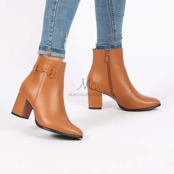 Bottines - DIANNA - Talon Large - Couleur Tabac - Hauteur 7cm - Femme