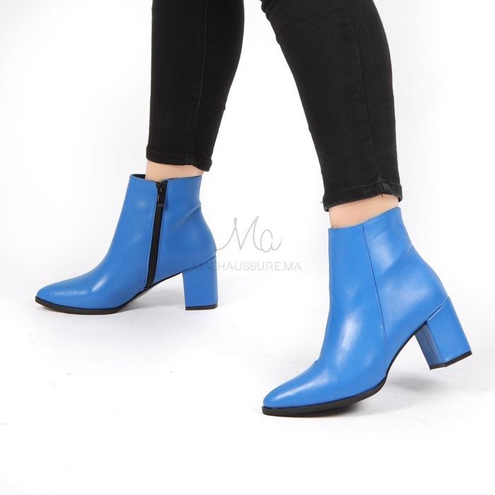 Bottines à talons - KEYLA - Bleu - Hauteur du talon 7 cm - Fermeture par zip - Talon carré