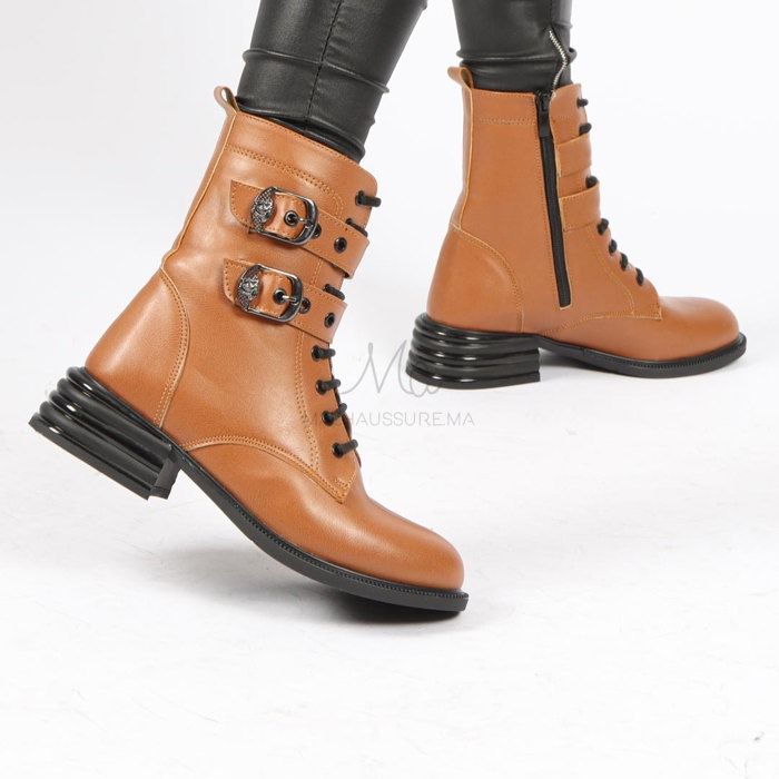 ALIDA- Bottines à talon en Tabac