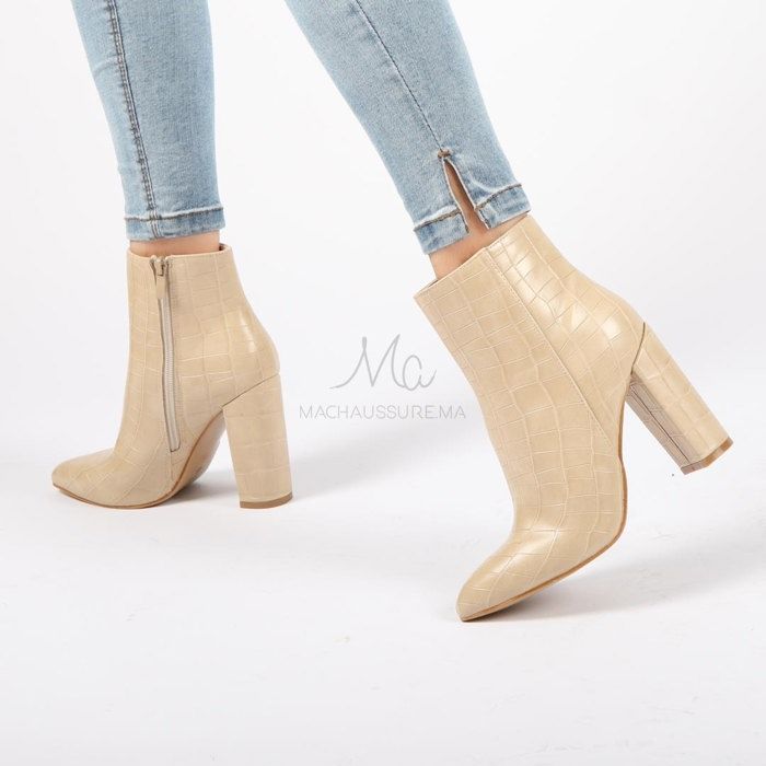 Bottines à talons - Odile - Beige - Hauteur de talon 10 cm - Fermeture par zip - Talon carré - Marjane Mall - Image 1