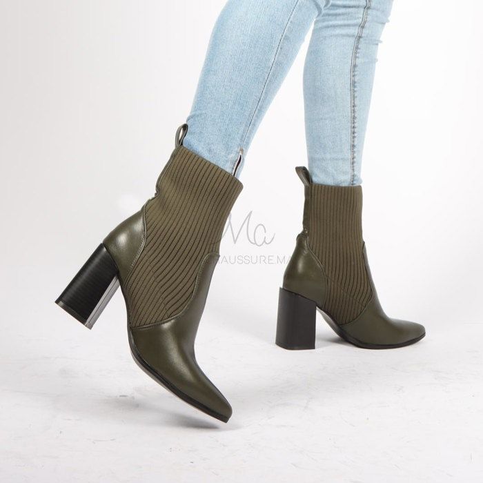 Bottines à talon - Joliby - Vert - Hauteur de talon 8 cm - Système de fermeture élastique - Tige moyenne