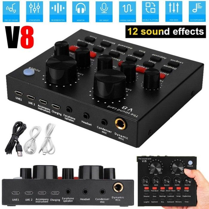 V8 Audio externe USB casque micro Webcast carte son en direct pour téléphone ordinateur PC