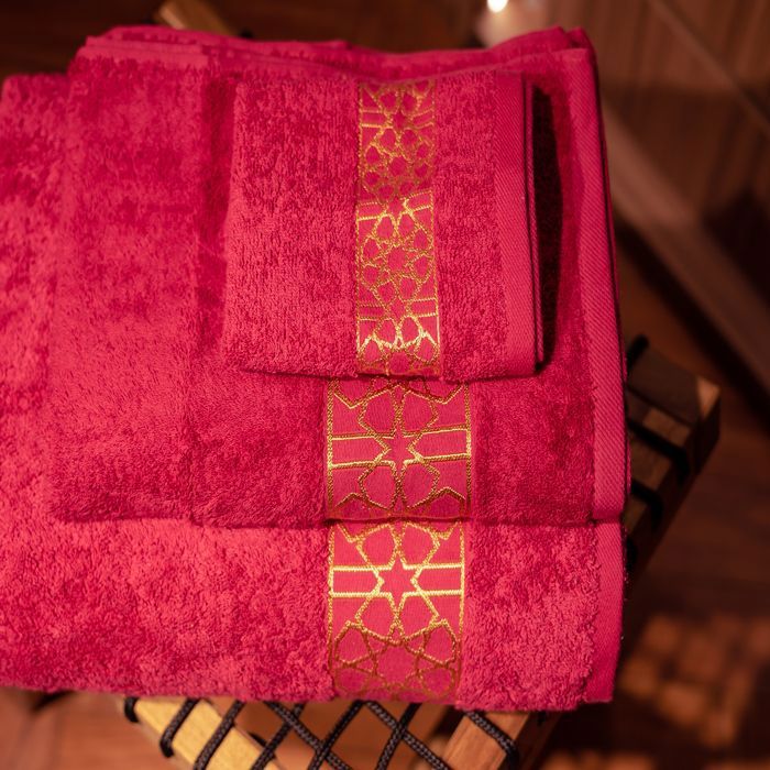 PACK DE 3 PCS DRAP BAIN ARABESQUE 500GSM BORDEAU