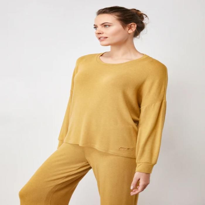 Pyjama femme - PENYEMOOD - Moutarde - 35% Viscose - 5% Élasthanne - 60% Polyester - Marjane Mall - Image 2