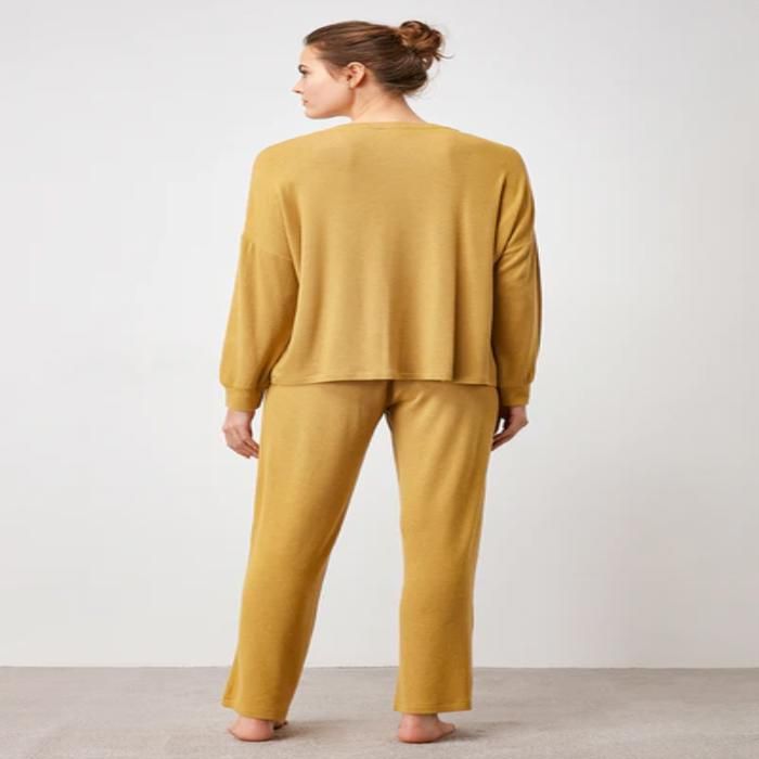 Pyjama femme - PENYEMOOD - Moutarde - 35% Viscose - 5% Élasthanne - 60% Polyester - Marjane Mall - Image 3