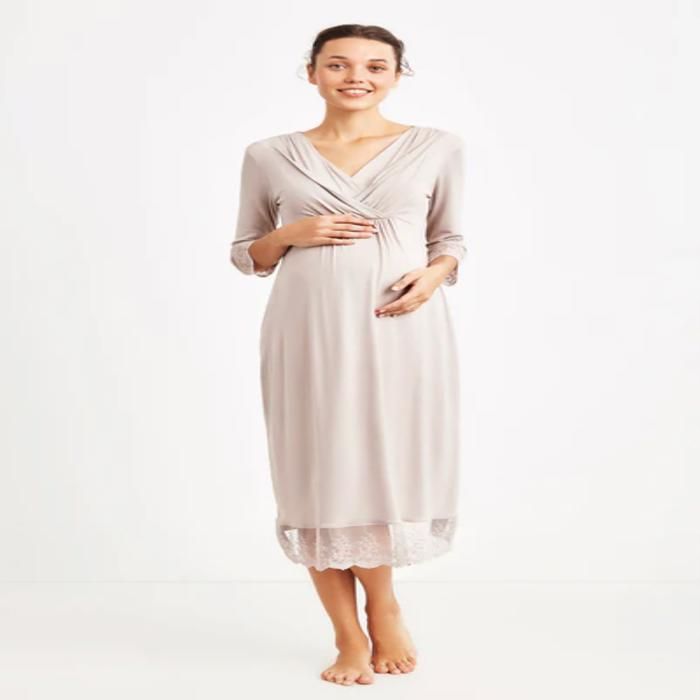 robe longue maternité beige