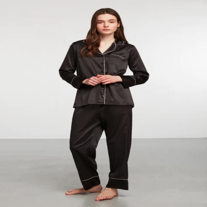 Pyjama femme - PENYEMOOD EXCLUSIVE - Noir - Satin - Chic - Pantalon et chemise boutonnée - Marjane Mall - Image 1