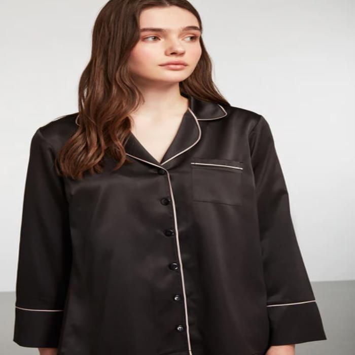 Pyjama femme - PENYEMOOD EXCLUSIVE - Noir - Satin - Chic - Pantalon et chemise boutonnée - Marjane Mall - Image 2