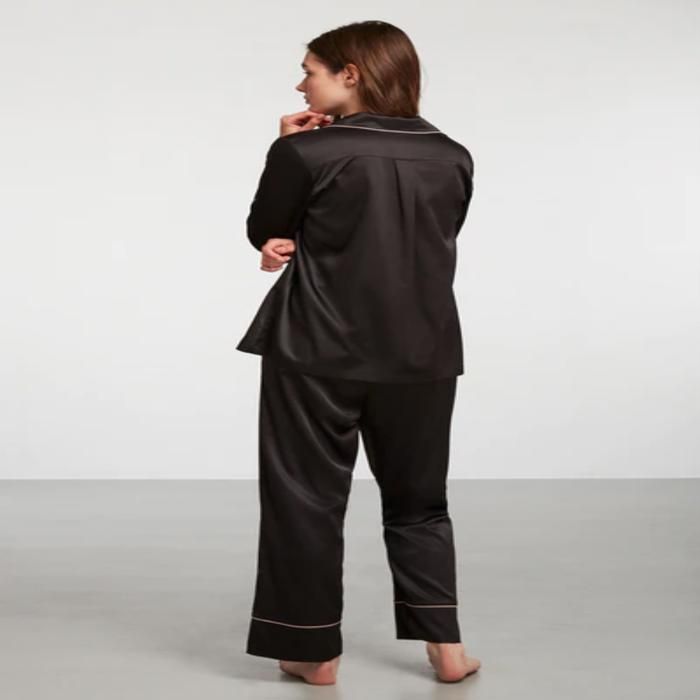Pyjama femme - PENYEMOOD EXCLUSIVE - Noir - Satin - Chic - Pantalon et chemise boutonnée - Marjane Mall - Image 3