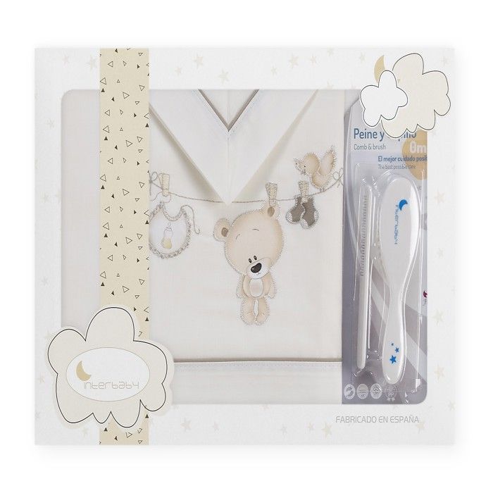 coffret drap ours + brosse beige