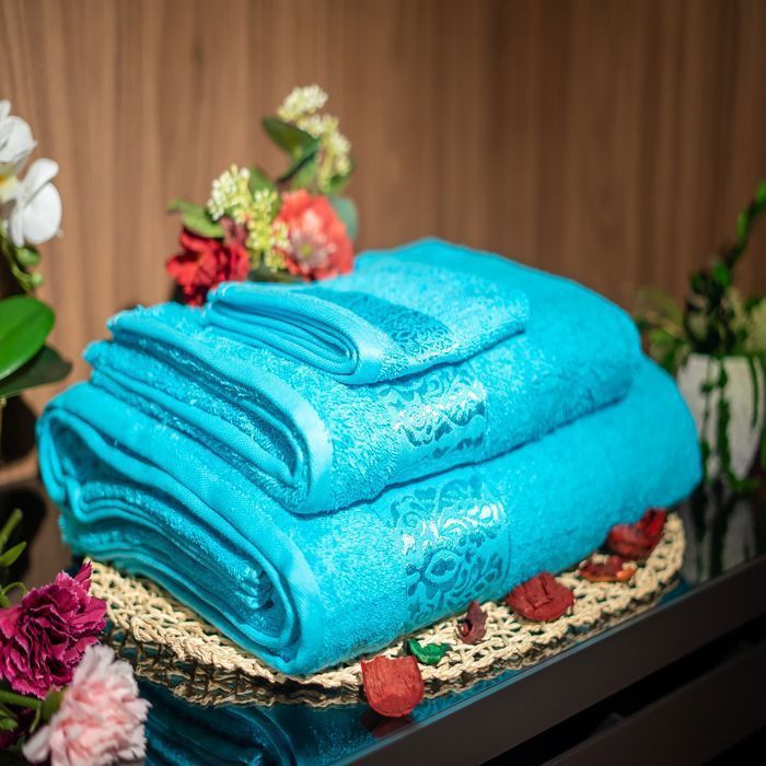 Pack SERVIETTE BAIN FLORA 450G TURQUOISE