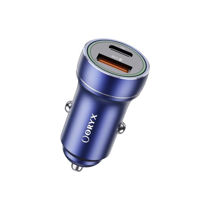 ORYX chargeur de voiture fast charge 20W Type-C et USB-A bleu