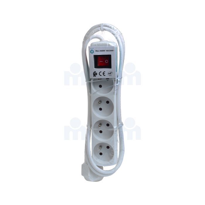 Câble rallonge domestique 4 prise 2 P + T 1,5m avec interrupteur blanc - HONGYI