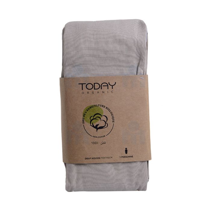 Drap housse sans poche coton bio 57 fils 90x190cm mastic x1 pièce - TODAY