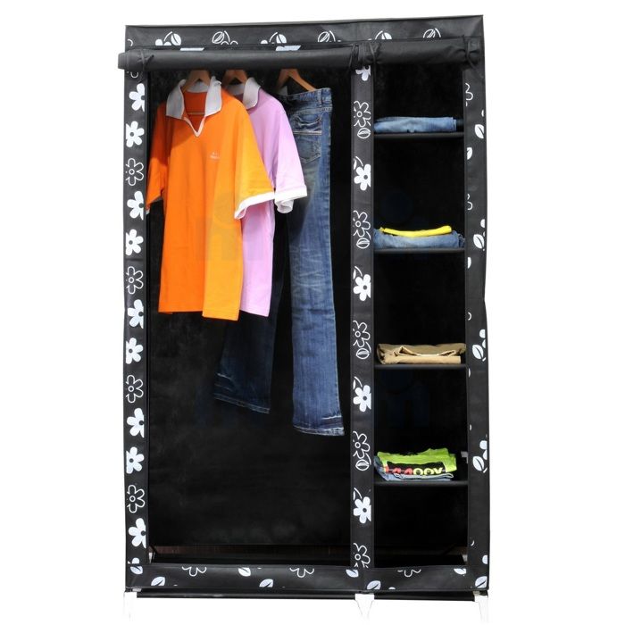 Penderie grand modèle avec rangements 5 niveaux noire 110x46x178cm