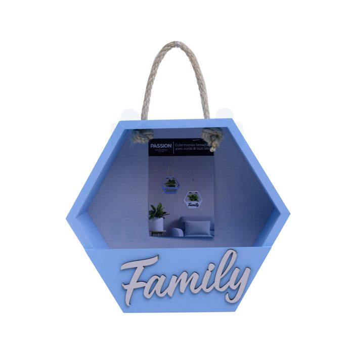 Etagère héxagonale bleue avec corde 31,5x27,5x10cm