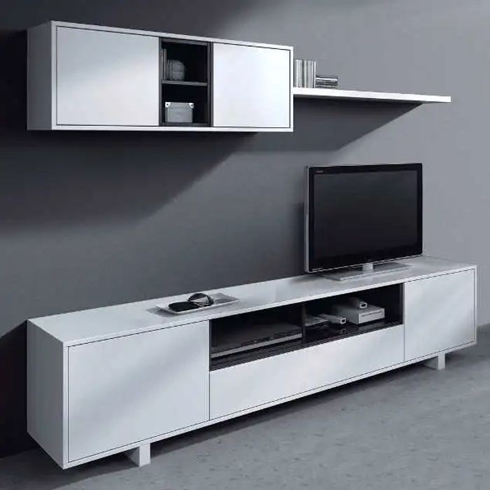 BELUS Meuble TV (Blanc et Gris) 200 cm