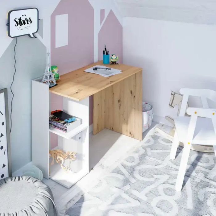 Bureau réversible - GENERIC - KENIA - Bois - Blanc et chêne - 78 cm de hauteur - Angle