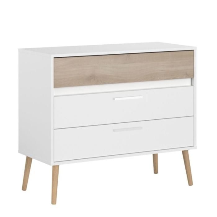 Commode AALBORG Avec 3 Tiroirs - Blanc / Chêne
