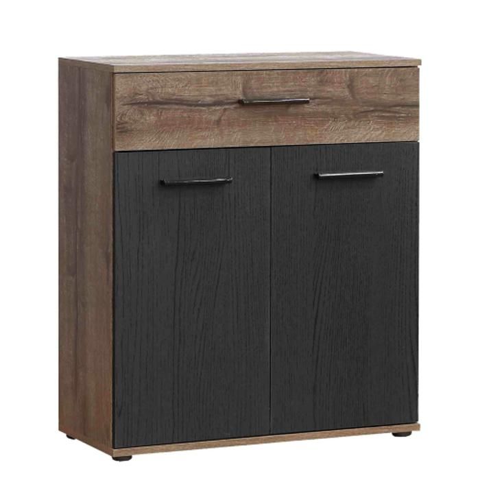 Commode BELLEVUE + 1 Tiroir + 2 Portes - Noir / Marron Foncé