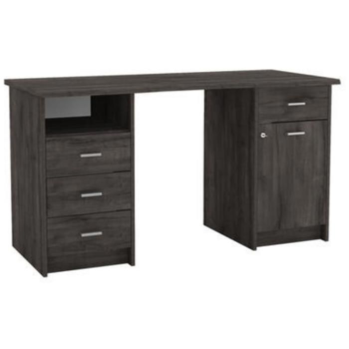 Bureau MONACO 2 Avec 1 Porte + 4 Tiroirs + 1 Niche - Chêne Foncé