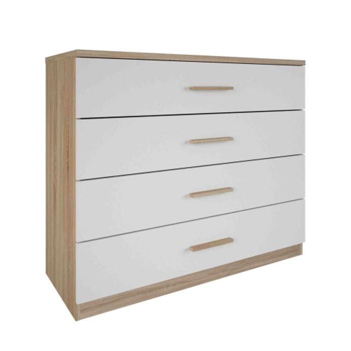 Commode SELENA + 4 tiroirs - Blanc / Chêne