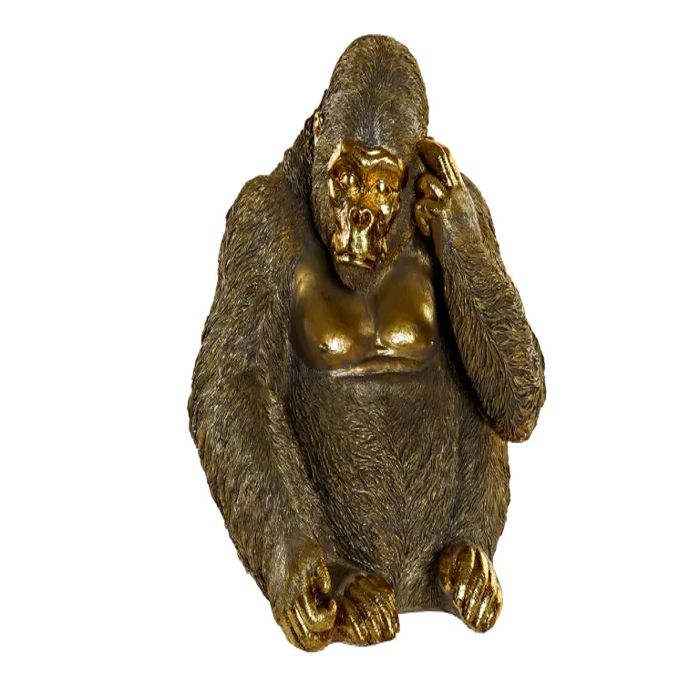 Gorille doré figure en résine 39x30x41.5