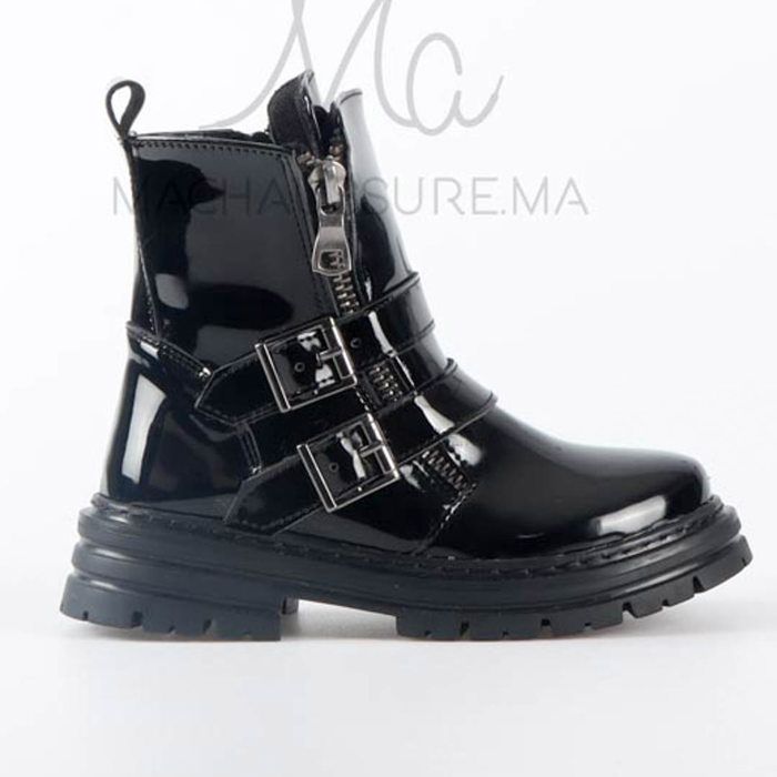 SASHA - Bottines Fille Vernis en Noir