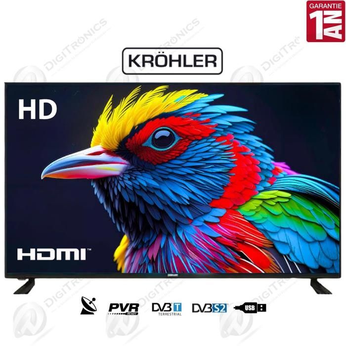 KROHLER TV 32" LED HD – Récepteur Satellite Intégré & TNT – HDMI & USB