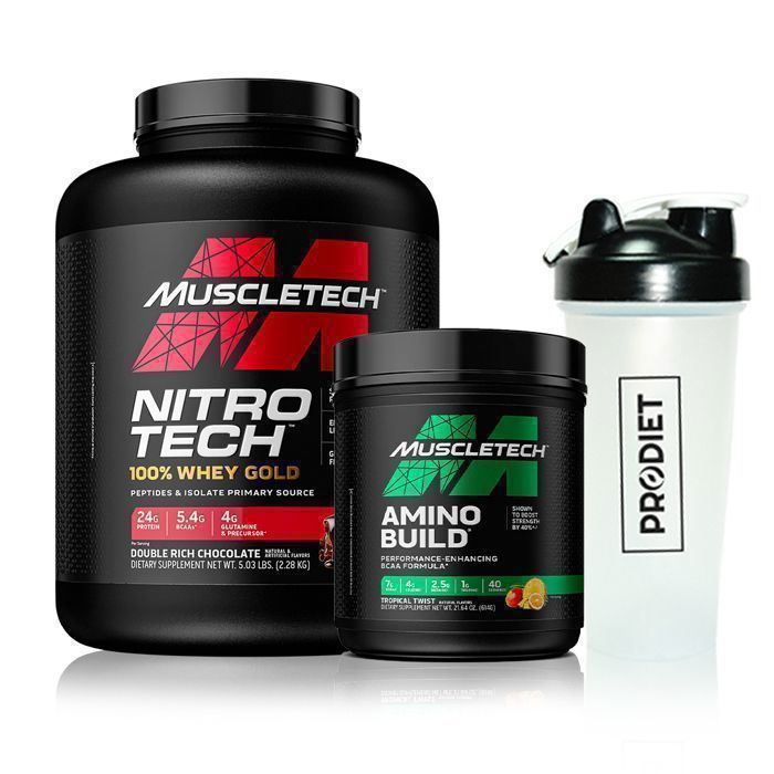 Nitrotech 100%Whey Gold 2,28kg + Amino Build 614g + Shaker Gratuit