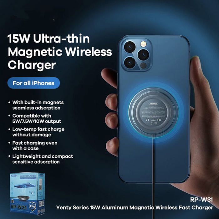 Chargeur sans fil 15W Charge Rapide magnétique Magsafe Remax RP-W31 Wireless