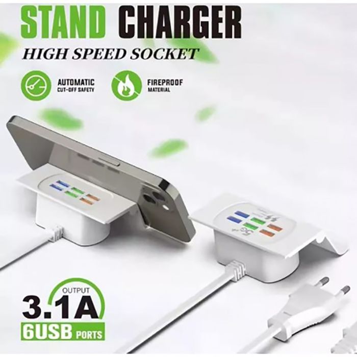 CHARGEUR DE SOCLE À 6 PRISES USB 3.1A HAUTE VITESSE COMPATIBLE ANDROID ET IOS POUR SMARTPHONE