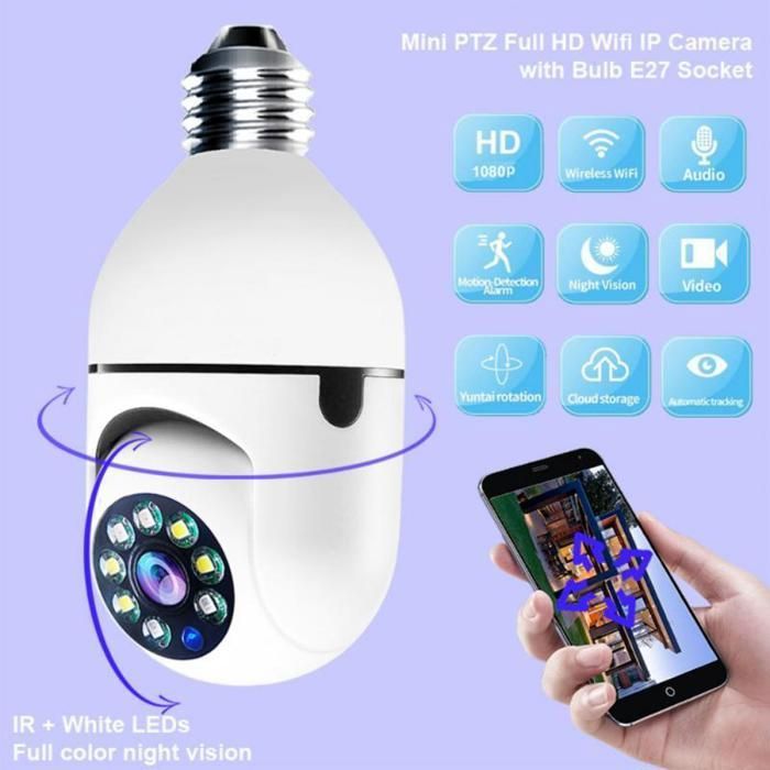 caméra de Surveillance sans fil WIFI IP 2MP, ampoule de lampe, pour maison intelligente intérieure, Audio bidirectionnel, CCTV